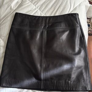 Women's Black Leather Mini Skirt with Contrast Stitching